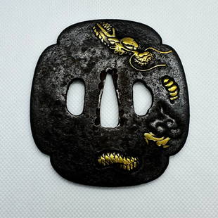 KATANA TSUBA Japanese Original Edo Sword Antique: Japanese Original Edo Antique Art: Size(mm): 86 x 80 x 4