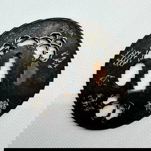 KATANA TSUBA Japanese Original Edo Sword Antique: Japanese Original Edo Antique Art: Size(mm): 77 x 77 x3