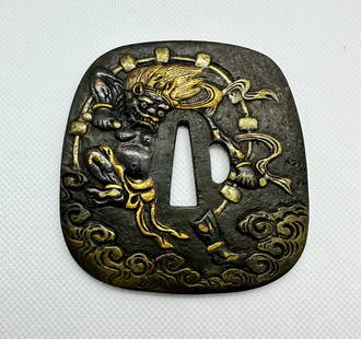 KATANA TSUBA Japanese Original Edo Sword Antique: Japanese Original Edo Antique Art: Size(mm): 82 x 79 x 5