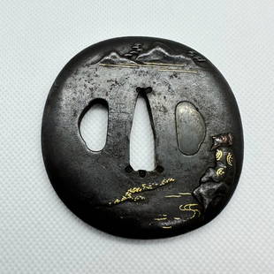 KATANA TSUBA Japanese Original Edo Sword Antique: Japanese Original Edo Antique Art: Size(mm): 71 x 69 x 5