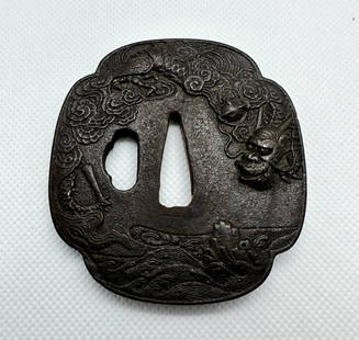 KATANA TSUBA Japanese Original Edo Sword Antique: Japanese Original Edo Antique Art: Size(mm): 73 x 68 x 5