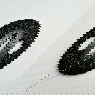 KATANA TSUBA Japanese Original Edo Sword Antique: Japanese Original Edo Antique Art: Size(mm): 62 x 59 x 5