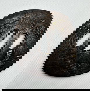 KATANA TSUBA Japanese Original Edo Sword Antique: Japanese Original Edo Antique Art: Size(mm): 84 x 78 x 4