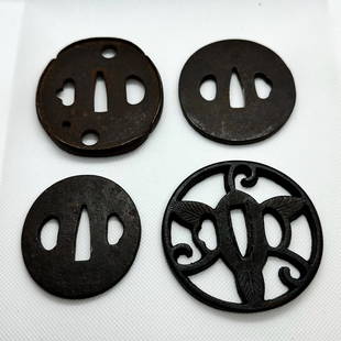 KATANA TSUBA Japanese Original Edo Sword Antique * 4: Japanese Original Edo Antique Art: Size(mm): see images