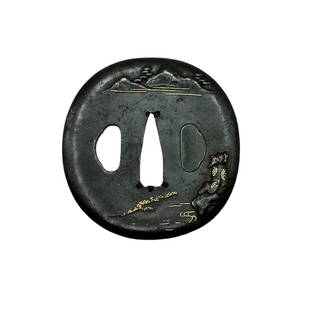 KATANA TSUBA JAPANESE ORIGINAL EDO SWORD ANTIQUE: Japanese Original Edo Antique Art: Size(mm): 71 x 69 x 5