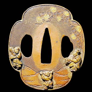 RARE MOTIF DANCING PEOPLE TSUBA JAPAN EDO ORIGINAL TSUBA SWORD ANTIQUE: Size is described in the photos or Item specifics. about the other part, please ask.Country of origin : Japan