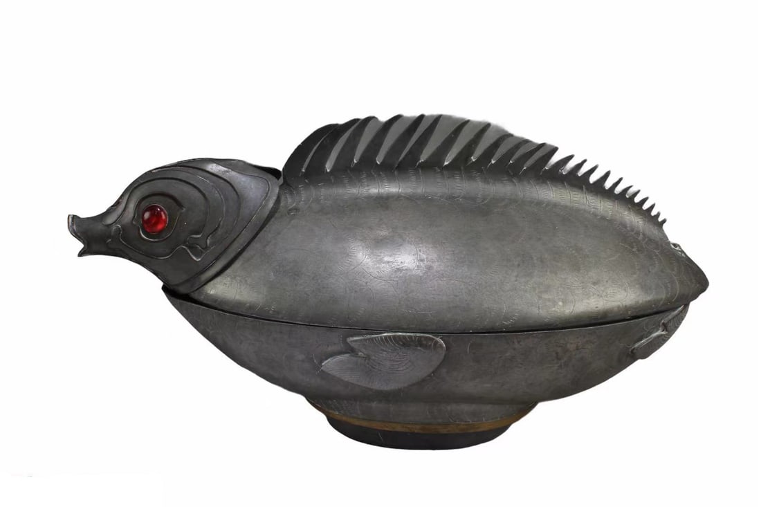 A Pewter Container: A Pewter Container. Length: 14"