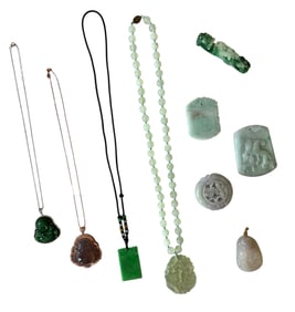 Lot Of 9 Jade Necklace Ornaments