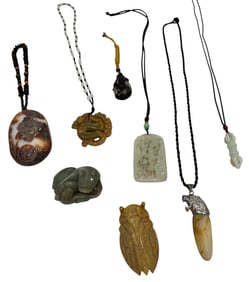 Eight Chinese Jade Pendant Necklace
