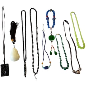 Lot Of 9 Chinese Jade Pendant Necklace