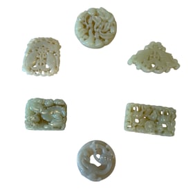 SIX Hetian jade pendant, hollow carving