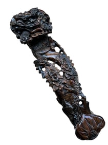 Exquisite wood carved chinese dragon loong Ruyi statue