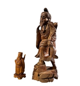 Two Chinese Carved Boxwood Sculpture