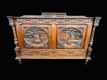 French Antique Walnut Wooden Bed, 1800¢ Century