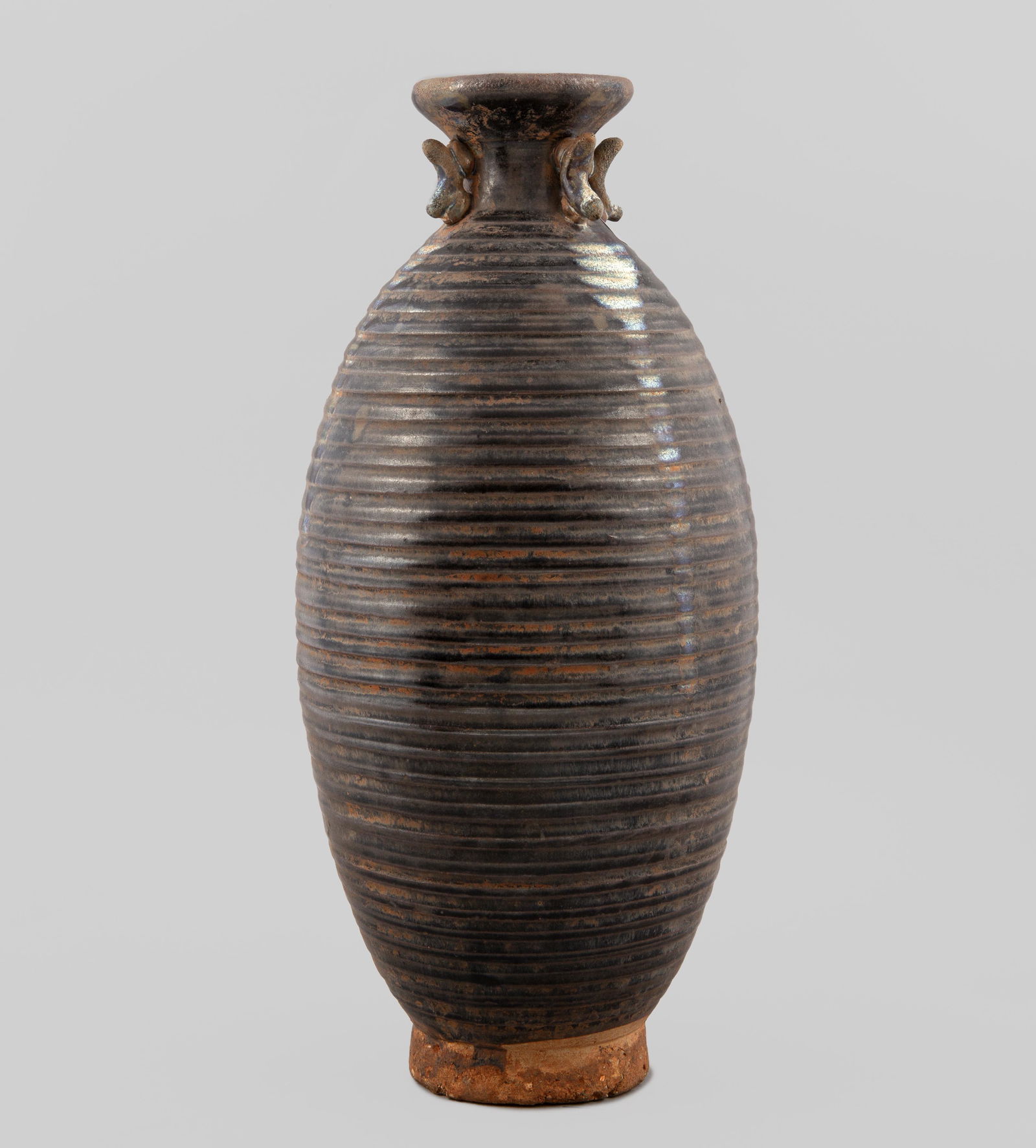 CERAMIC VASE ENAMELED AND GLAZED IN DARK BROWN TONE. (1 of 1)
