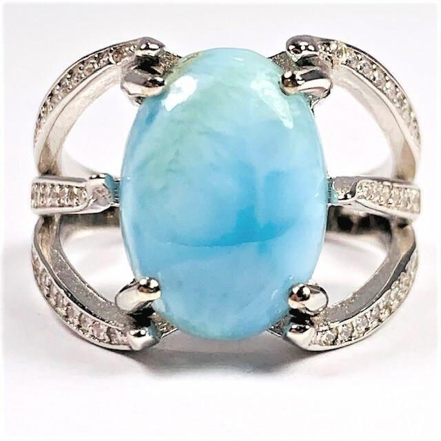 Larimar & Cz White 925 Sterling Ring Size 8.25 (1 of 5)