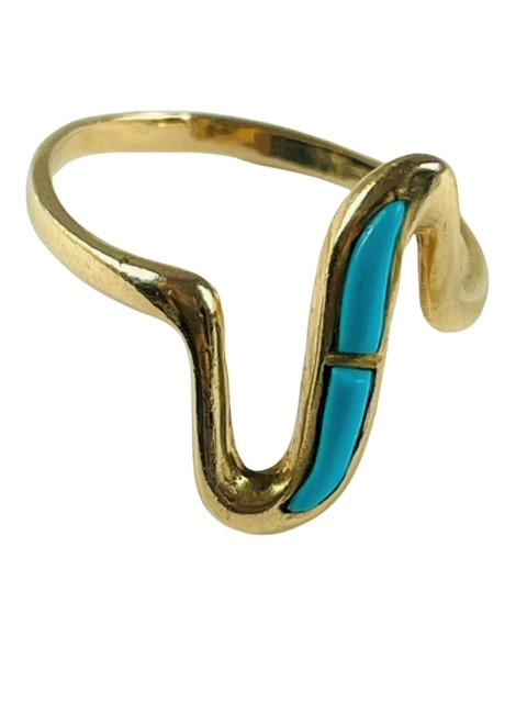 14K Yellow Gold Turquoise Ring Size 6.5 (1 of 4)