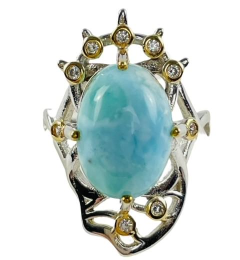 Larimar 14x10mm White CZ Sterling Ring Size 6 (1 of 5)