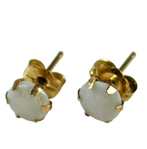 14K Yellow gold round cabochon opal stud earrings (1 of 3)