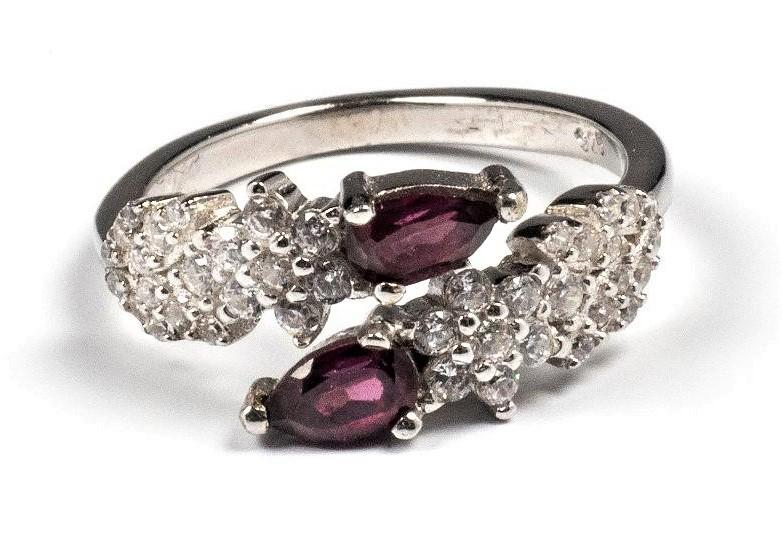 Red Rhodolite Garnet & White CZ Sterling Ring (1 of 4)