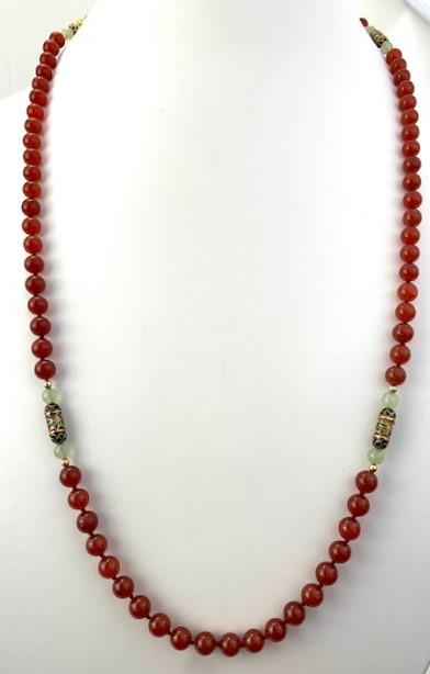 Carnelian and Cloisonn‚ Necklace: Necklace measures 32".