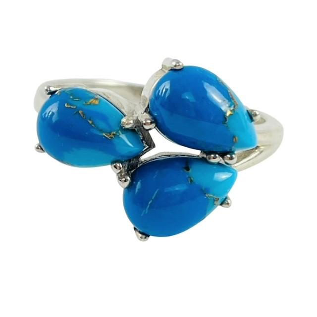 Sterling 3-stone Turquoise Ring Size 7.5 (1 of 7)