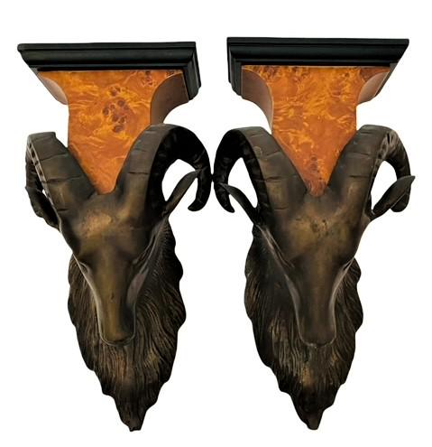 2 Beautiful Bronze Ram Goat Wall Shelves: These are just gorgeous. In excellent condition. They are heavy and ready to hang. Just would compliment any room in the house. They are 13" tall and 6" wide.