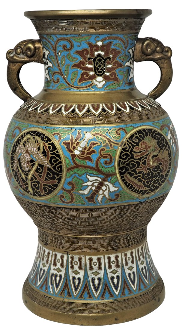 Large Bronze Enameled Dragon Vase 12" (1 of 5)
