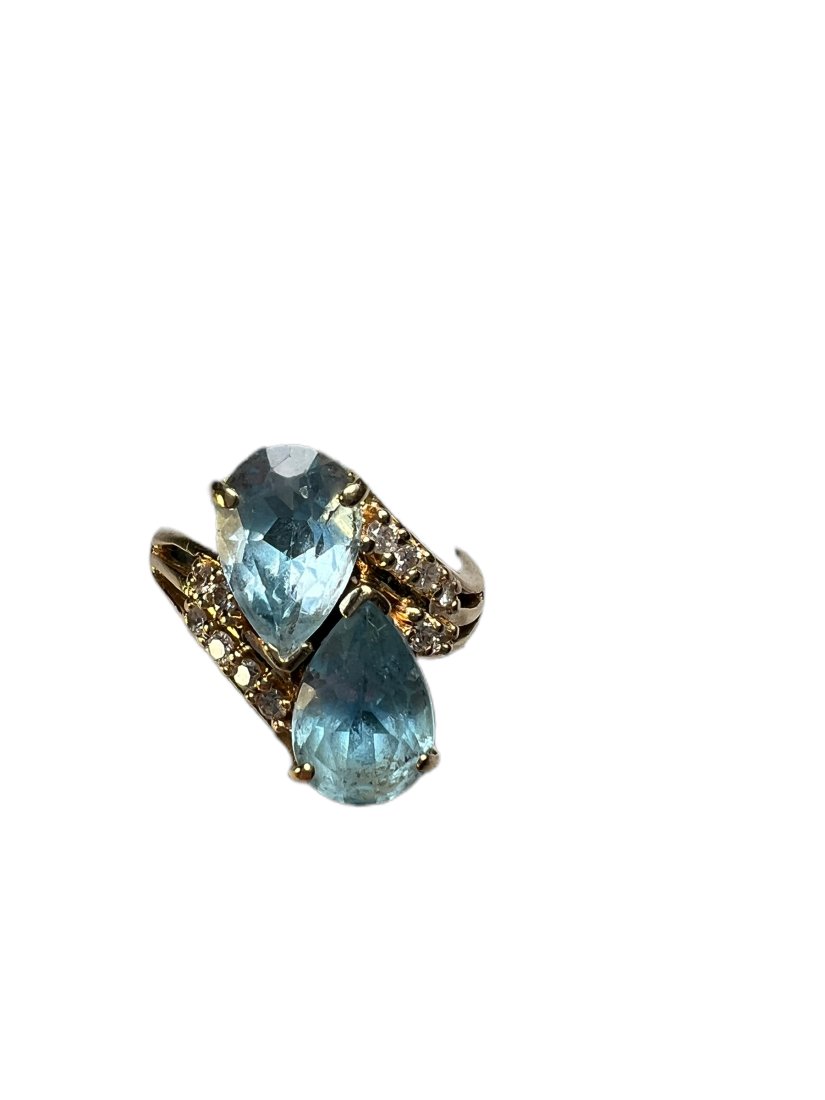 14KT Yellow Gold Ring Aquamarine and Diamond (1 of 1)