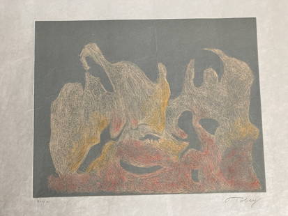MARK TOBY Signed 1974 AWAKENING DAWN Limited Edition: Up for auction is a signed, limited edition color etching by Northwest Mystic artist Mark Tobey (1890-1976) entitled Awakening Dawn and printed in 1974. The etching is pencil signed by Tobey and numbe