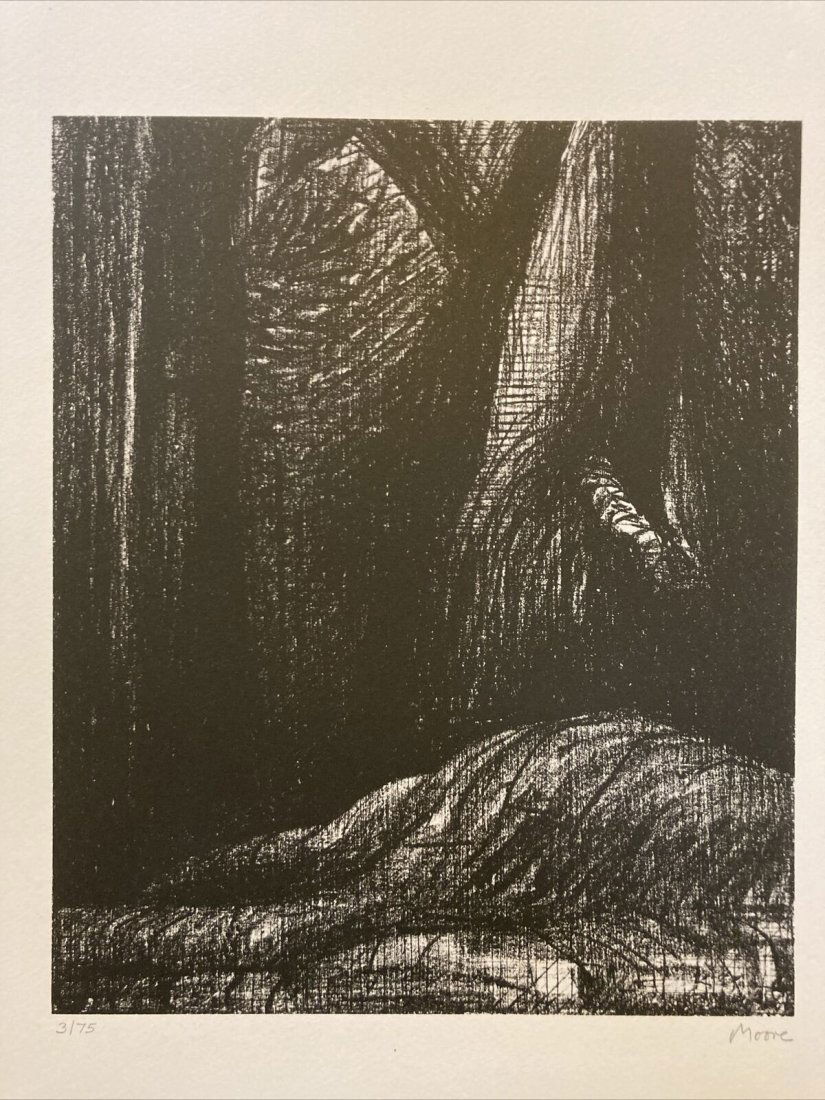 HENRY MOORE Signed 1973 CAVERN Limited Edition LITHOGRAPH W. H. Auden: Up for auction is a pencil signed and numbered limited edition lithograph by renowned British sculptor and artist Henry Moore (1898-1986). The print is entitled Cavern and comes from the Auden Poems p