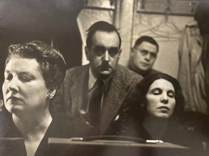 W. EUGENE SMITH Stamped GELATIN SILVER PRINT Time Magazine METROPOLITAN OPERA: ARTIST: W. Eugene Smith (Wichita, Kansas & Tucson, Arizona, 1918 - 1978) TITLE: Listening to a Play-Back at the Met MEDIUM: Gelatin silver print IMAGE SIZE: 9 1/2" x 13 3/8" OVERALL SIZE: 20" x 16"