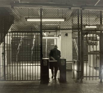 LEONARD SUSSMAN Signed NEW YORK CITY SUBWAYS Man Entering Station GELATIN SILVER PRINT Chambers: ARTIST: Leonard Sussman(San Francisco, California, 1947) TITLE: Man Entering Station: Chambers and Centre Streets, BMT MEDIUM: Gelatin silver print and etching IMAGE SIZE: 7 1/2" x 6 3/4" OVERALL