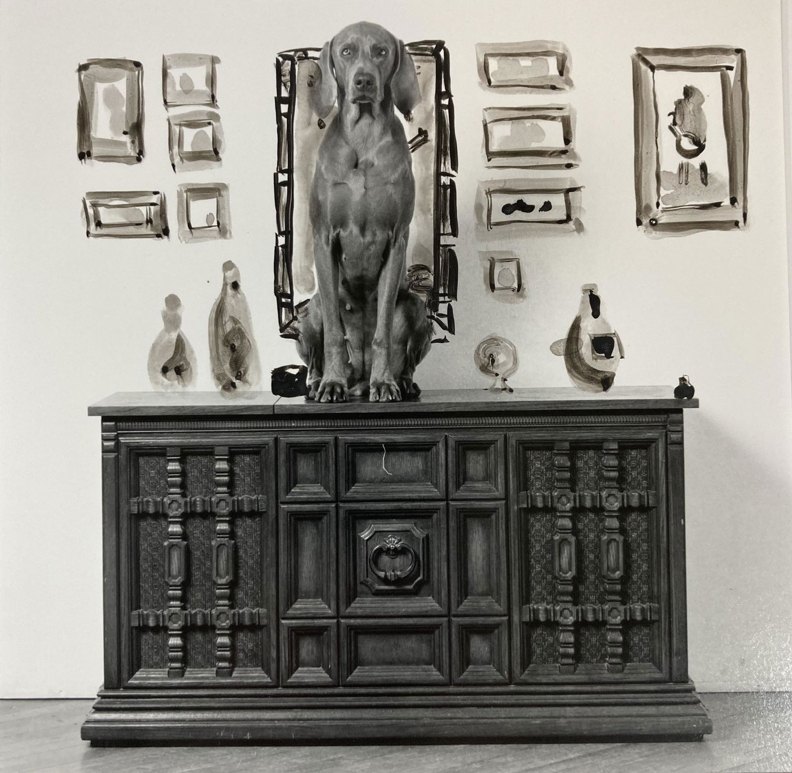 WILLIAM WEGMAN Signed HAND EMBELLISHED Gelatin Silver Print (BATTY) CREDENZA 1995 (1 of 17)