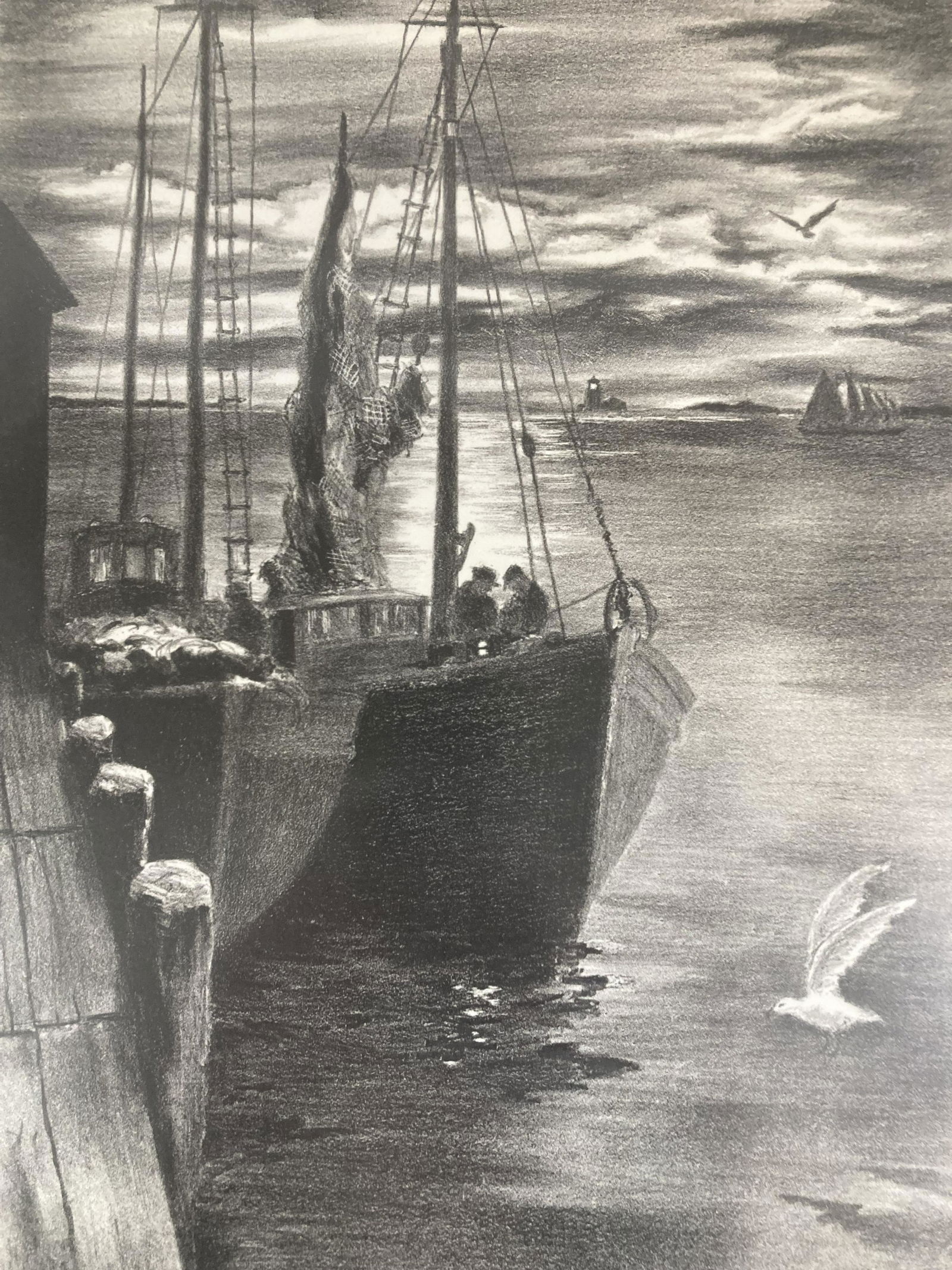 JOHN W. GREGORY Pencil Signed SUNRISE - END OF WHARF Lithograph LIMITED EDITION 1969 (1 of 12)
