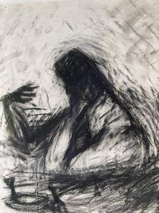 SUSAN ROTHENBERG (1945-2020) Signed Original CHARCOAL DRAWING Father Playing Cards: ARTIST: Susan Rothenberg (Buffalo, New York, Galisteo, New Mexico, 1945-2020) TITLE: Untitled (Father Playing Cards) MEDIUM: Charcoal drawing on paper, 1985 SIZE: Drawing, 21" x 17", Frame 32 1/2" x