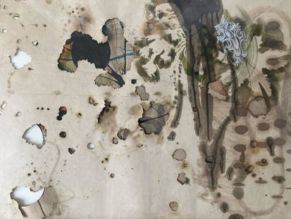 JUDY PFAFF (b. 1946) Signed ORIGINAL COLLAGE Wax, Ink, Watercolor 1992: ARTIST: Judy Pfaff (London, England, Yale University, Tivoli, New York, b. 1946) TITLE: Untitled MEDIUM: Mixed Media: Wax, ink, and watercolor collage with painted and photocopied textural shapes