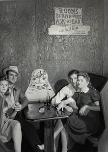 MARION POST WOLCOTT Signed 1939 TWO COUPLES IN A BOOTH IN A JUKE JOINT Gelatin Silver Print: ARTIST: Marion Post Wolcott (Montclair, New Jersey and New York City, 1910 - 1990) TITLE: Two Couples in a Booth in a Juke Joint, Moorehaven, Florida, 1939 MEDIUM: Gelatin silver print IMAGE SIZE: