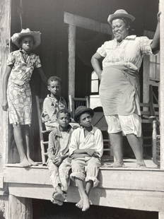 MARION POST WOLCOTT Signed FAMILY ON THE PORCH Gelatin Silver Print 1940: ARTIST: Marion Post Wolcott (Montclair, New Jersey, and New York City, 1910 - 1990) TITLE: Family on the Porch, Natchitoches, Louisiana, 1940 MEDIUM: Gelatin silver print IMAGE SIZE: 10" x 8" MAT