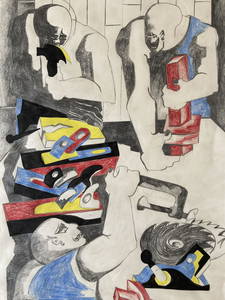 JACOB LAWRENCE Signed ORIGINAL Colored Pencil, BRUSH, Ink, and GRAPHITE 1985 BUILDERS SERIES No. 14