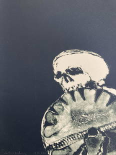FRITZ SCHOLDER (1937-2005) Signed ANPAO/DEATH Lithograph 1976 LIMITED EDITION: ARTIST: Fritz Scholder (Breckenridge, Minnesota, Scottsdale, Arizona, enrolled member La Jolla Band of Luiseno Indians, 1937-2005) TITLE: Anpao/Death, 1976 SIZE: Sheet: 22 1/2" x 15" MEDIUM: