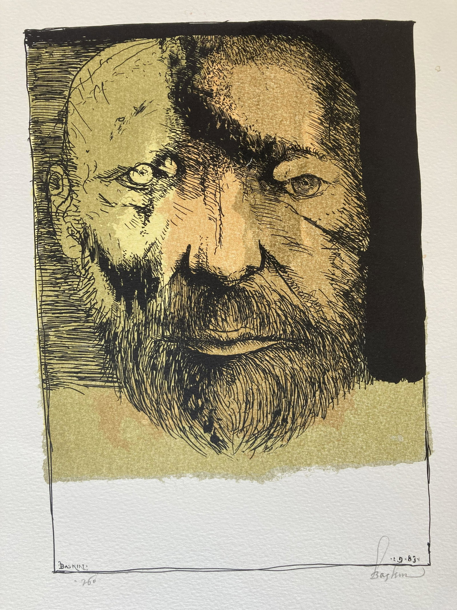 LEONARD BASKIN Signed SELF PORTRAIT Limited Edition 4-Color LITHOGRAPH (1 of 15)