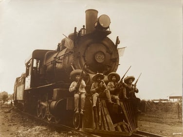 HUGO BREHME Gelatin Silver Print MEXICAN REVOLUTION C. 1910 Locomativa con Revolucionarios
