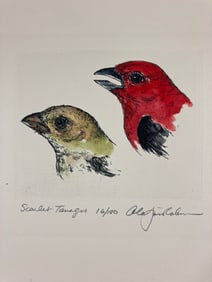 ALAN JAMES ROBINSON Signed SCARLET TANAGER Hand-colored Etching LIMITED EDITION