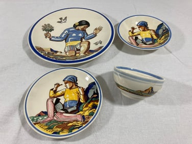 ROCKWELL KENT 4 Pieces SALAMINA Pottery VERNON KILNS Hand-Tinted