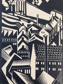 E.M. WASHINGTON Pencil Signed WOODBLOCK PRINT City Skyline "1938"