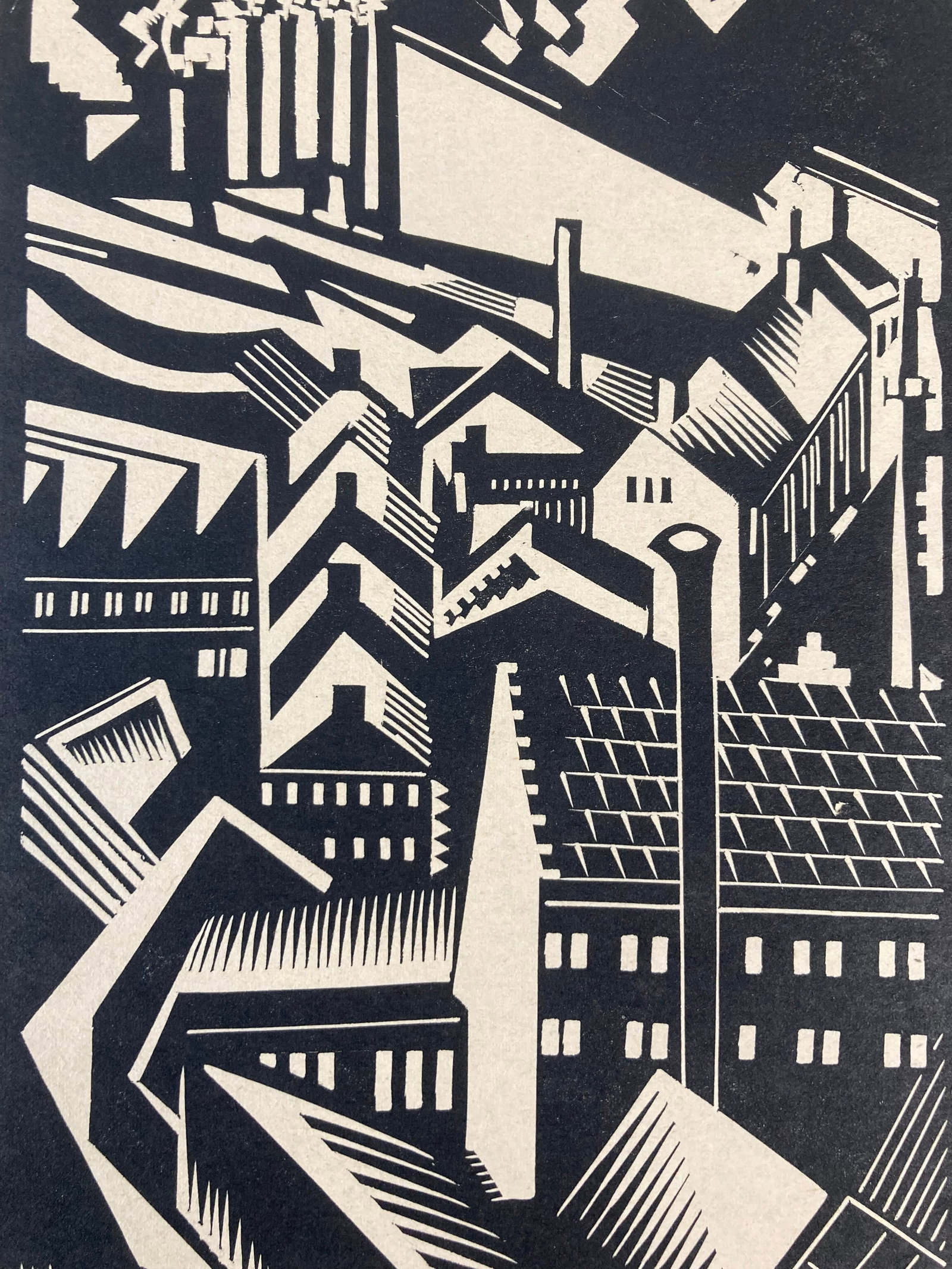 E.M. WASHINGTON Pencil Signed WOODBLOCK PRINT City Skyline "1938": AUTHOR/ARTIST: Earl Mack Washington (American, Florida, Michigan, b. 1962) TITLE: untitled, "1938" SIZE: Unframed, Sheet: 10 1/2" x 14 3/4" MEDIUM: Woodblock Print DESCRIPTION: Up for auction is a pen