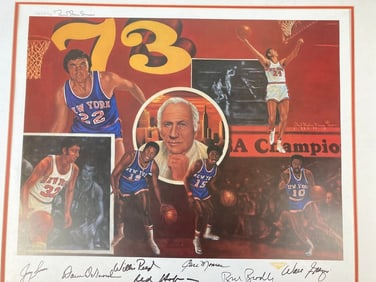 NEW YORK KNICKS 1973 Signed x 8 AUTOGRAPHED WORLD CHAMPIONSHIP Lithograph
