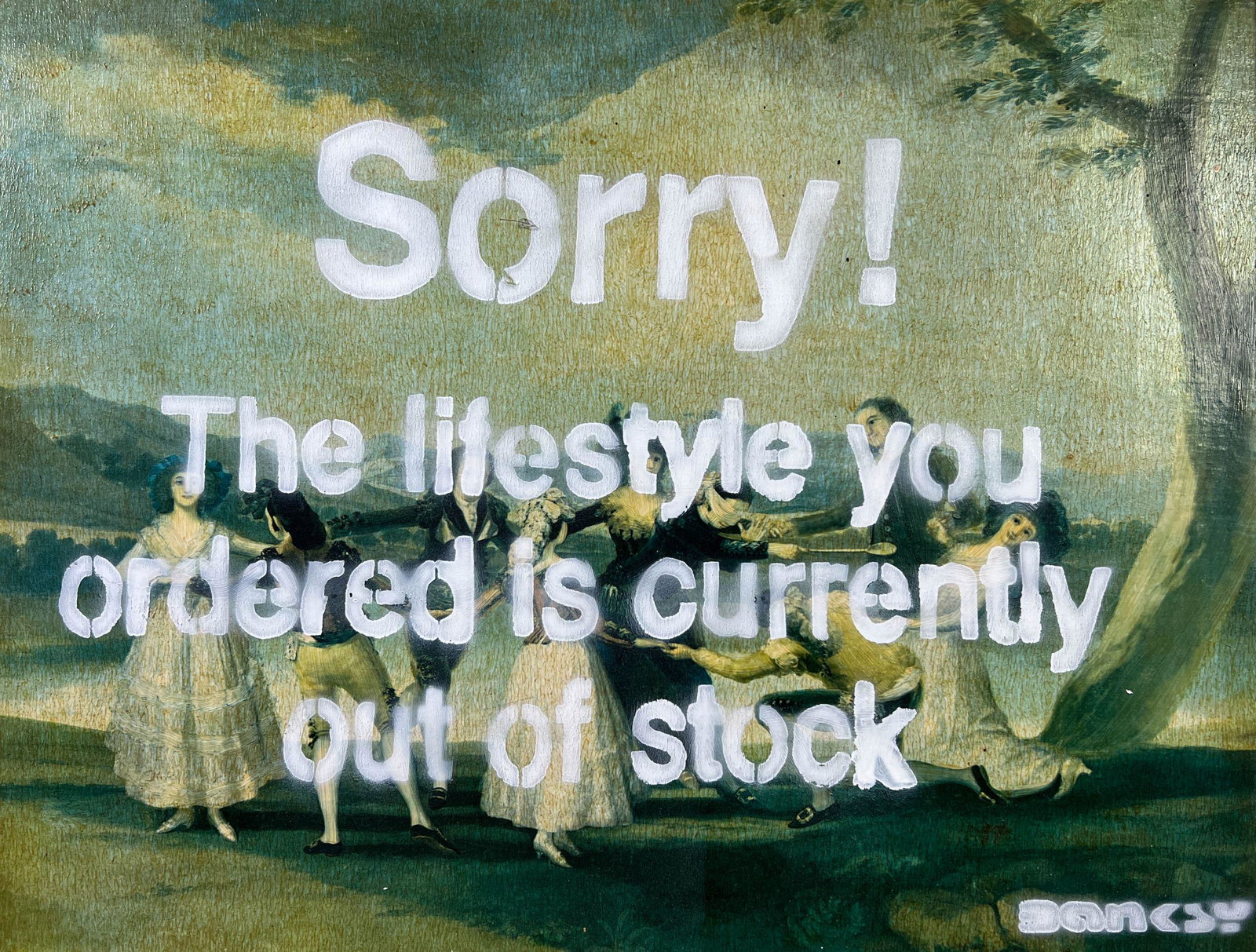 Banksy (British, 1974 - ) -- Hand Stenciled Aerosol Painting on Board (1 of 5)