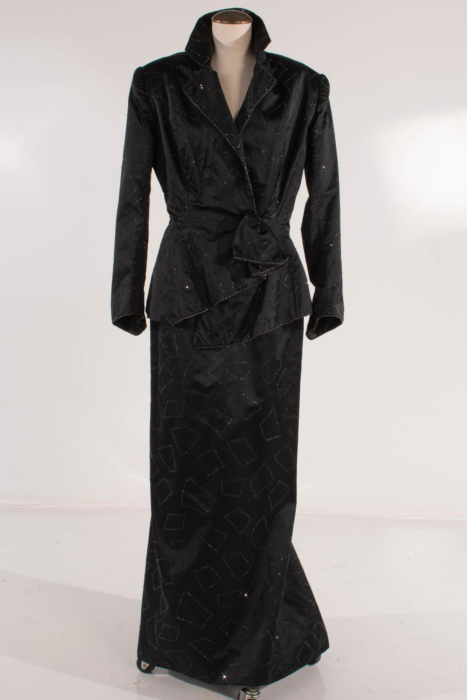 Parola Satin & Geometric Rhinestones 2 PC Skirt Suit Black (1 of 15)